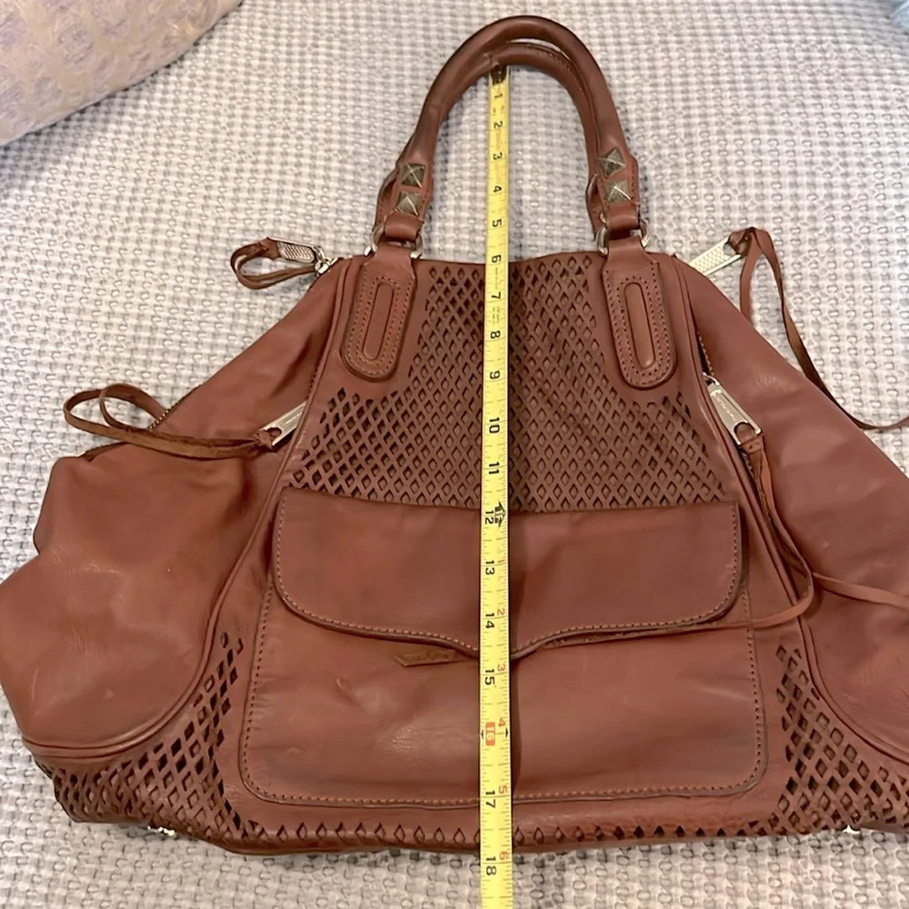 Rebecca Minkoff Cognac Tan Brown Leather Satchel Laptop Carry On Tote Bag Purse